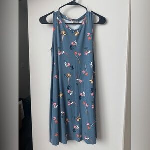 Loft Sleeveless Floral Midi Dress in Slate Blue
